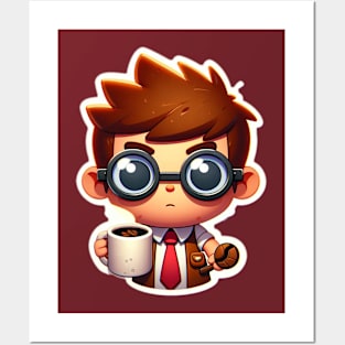 Coffee Wizard: Adorable Nerd with Coffee Cup and Wand Posters and Art